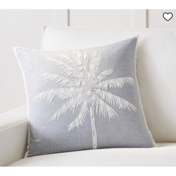 Pottery Barn Palm Embroidered Pillow Cover, Tropical Palm Leaf, Palm Tree - Picture 1 of 9